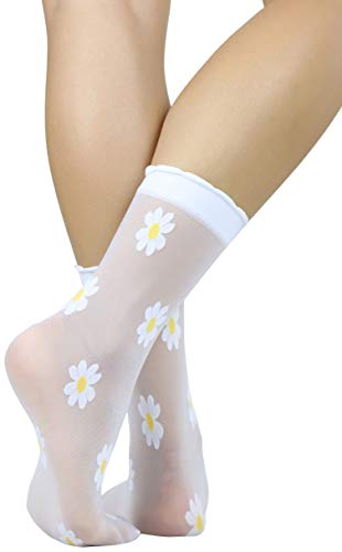 ToBeInStyle Women’s Sheer Fashion Ankle Socks & Pantyhose w/Springtime Daisy Design2