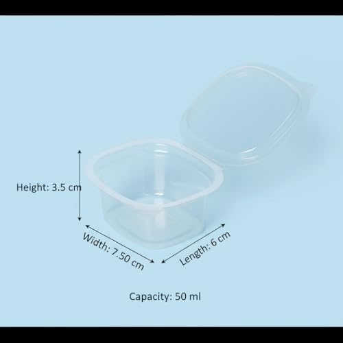 Image of Plastic air Tight Sauce Dip Container 50ml x25pcs Pack. Transparent Dip with Lid Ideal for Chutney, Sweets, Rayta Etc.