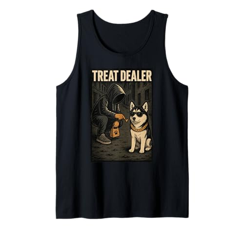 Husky Treat Dealer Parodia Humor Amante de los perros Camiseta sin Mangas