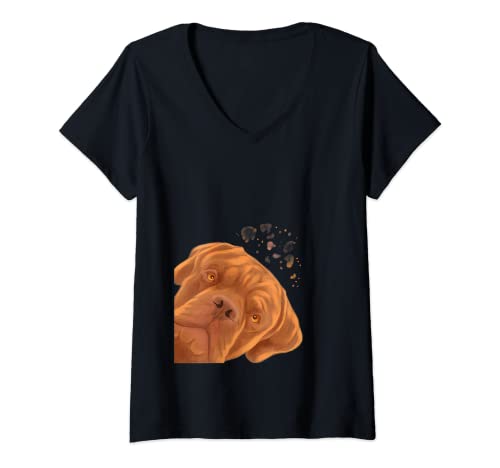 Mujer Funny Curious French Mastiff - Dogues de guía, color burdeos Camiseta Cuello V