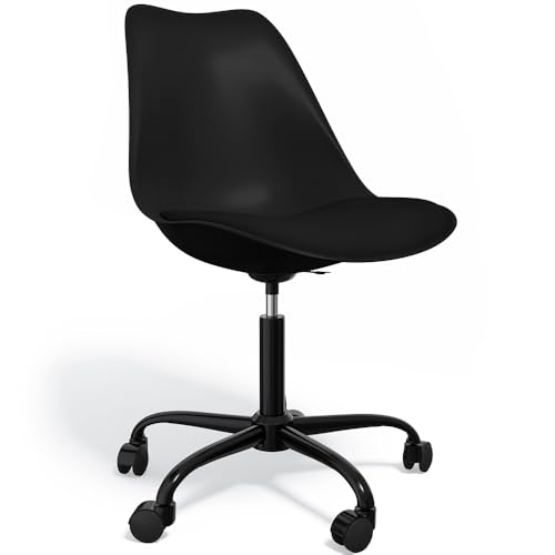 Iconik Interior Tulip Style Silla de oficina con ruedas - Silla de oficina giratoria - Estructura negra Tulipán negro