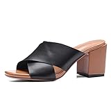  Bviennic Peep Toe Zapatillas Mujer Tacón Ancho Zapatillas Sandalias Verano Exterior Boda Sin Cordones Playa Zapatos Negro Talla 38 Eu-39Cn