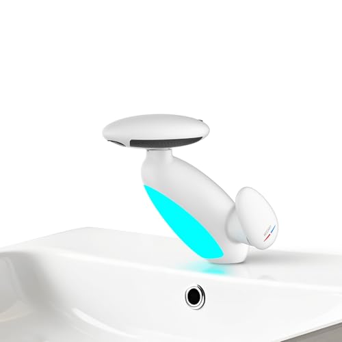 Robinet de salle de bain extensible éclairage multicolore, 4 modes, rotatif 360°, cartouche céramique, raccord 3/8 (blanc élégant)