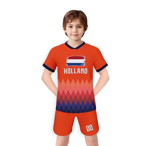 WM Fussball Conjunto de chándal para Hombre, niño, niña, Camiseta de Entrenamiento, Manga Corta y pantalón Corto. (Orange, 10-11 Years)