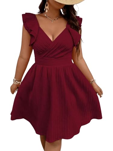 Image of Floerns Women's Plus Size Wrap Front Sweetheart Neck Ruffle Cap Sleeve A Line Dress
