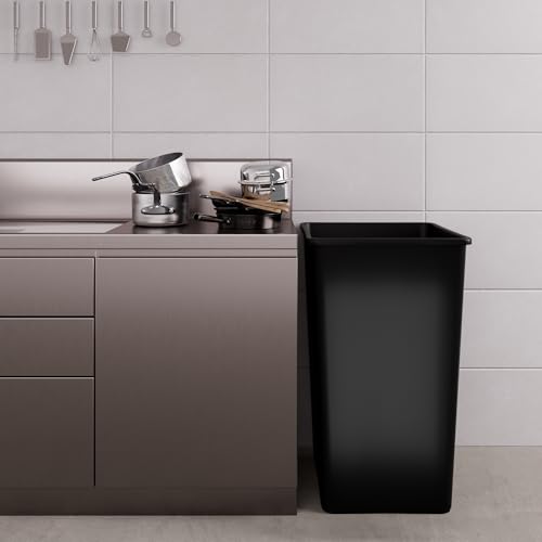 Image of 50 Gallon Black Square Commercial Trash Garbage Can | Outdoor Office Restaurant School Kitchen