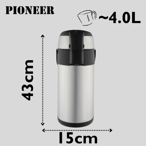 Miniatura 7 de Pioneer Termo De Acero Inoxidable Con Bomba De 4,0 L, Termo Hermético Para Bebidas Frías Y Calientes, Dispensador De Bebidas Con Bomba Fácil De Usar Para Eventos