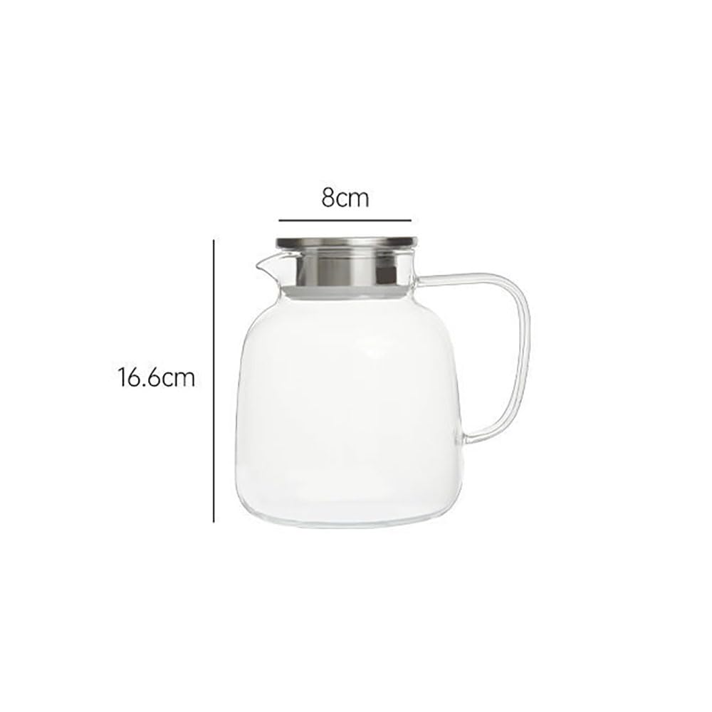 Szklany dzbanek na wodę o dużej pojemności 1850 ml z pokrywką ze stali nierdzewnej, odporny na wysokie temperatury dzbanek ze szkła borokrzemowego do gorącej / zimnej wody, mrożonej herbaty i