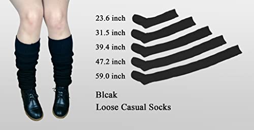 Women's Extra Knit Japanese Style Loose Socks - Black Lolita Leg Warmer Bubble Slouch3