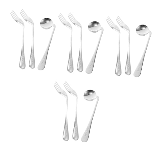 4 Sets Elbow Fork Spoon Auxiliary Spoon Angled Spoon Tableware Angled Eating Spoon Angled Spoon Metal Aid Spoon Patients Angled Spoon Angled Feeding Fork Angled Spoon Utensil