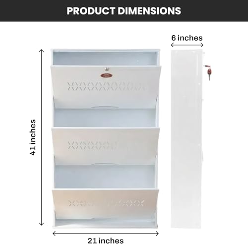 Image of Skywave Luxury Wall Mounted Metal Shoe Rack for Home - 3 Shelf, Holds Up to 25 Pair | Central Locking Shoe Cabinet | Space Saving | Heavy Duty Steel | 3 Year Warranty(Ivory White, 21 Inches)