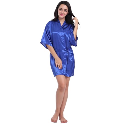 CuteOn Batas de kimono de satén para mujer Fiesta de la novia Batas de boda de dama de honor Batas de baño de seda Royalblue S