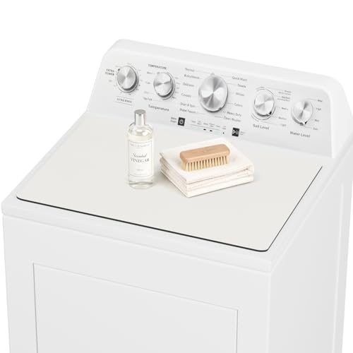 CSKY 1Pc PU Leather Washer Dryer Top Protector Mat 2617.5 Off White