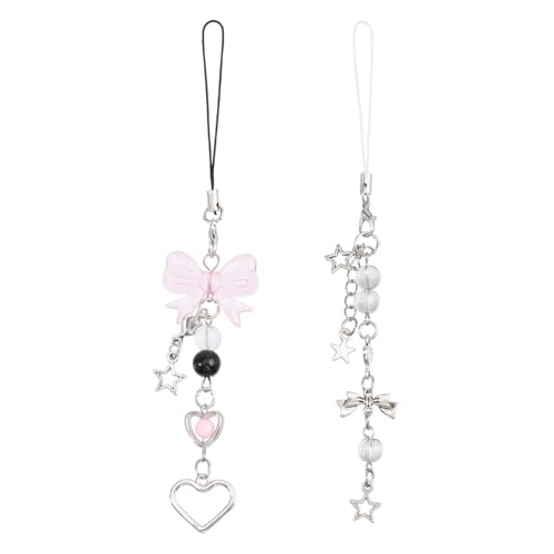 2-piece Phone Charm Set, Y2K Phone Charm Lanyard for Women Girls, Cute Shiny Phone Accessories for Keychain Bag Purse Backpack Wallet Pendants Decor