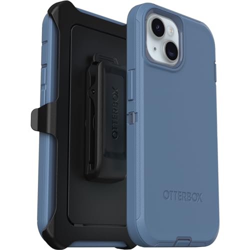 Image of OtterBox IPhone 15 Defender Series Case - BABY BLUE JEANS (Blue), Screenless, Rugged & Durable, with Port Protection, Includes Holster Clip kickstand