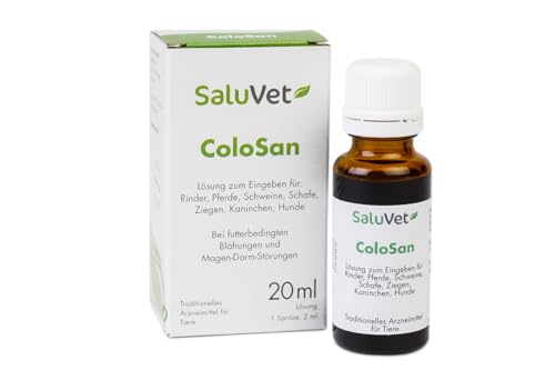 Saluvet ColoSan Lösung für Tiere | 20 ml | Traditionell angewendetes Arzneimittel | Raffiniertes Leinsamenöl | Bei futterbedingten Blähungen und Magen-Darm-Störungen