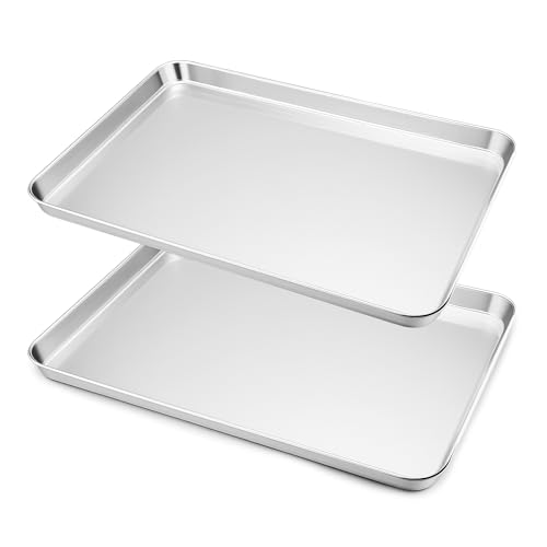 HaWare Extra Large Baking Tray Set of 2 Stainless Steel Oven Tray - 45 x 33 x 2.5cm Cookie Sheet Pan for Baking Cooking Serving Healthy & Non Toxic Easy Clean & Dishwasher Safe
