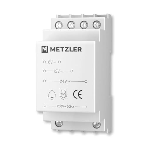 Metzler Klingeltrafo 8V 12V 24V für Türklingel Gong - Klingeltransformator mit 8VA Nennleistung geeignet für genormte Hutschiene - Klingel Trafo Weiß