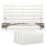 Vänt Upholstered Wall Panels - King/Cal King Size Wall Mounted Headboards - Vintage Leather White Dove - Twin/King - Set of 4 Panels (Each Individual Panel 39'x11.5')