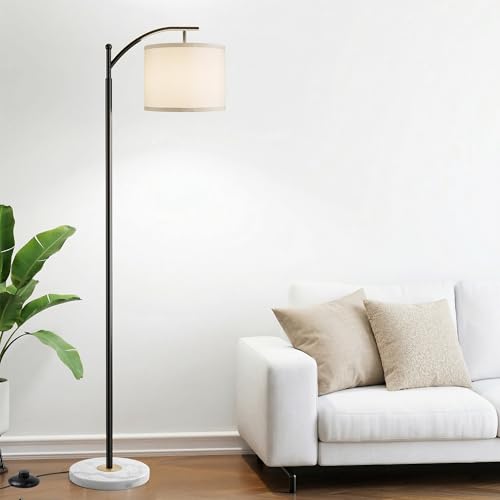Image of Floor Lamp for Living Room with Marble Base, Modern Standing Lamp with 3 Color Temperatures Bulb & Adjustable Linen Shade, Tall Lamp for Bedroom Office Reading Nursery