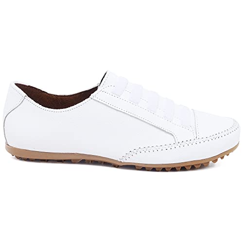 Sapato Mocassim Feminino Mocatênis Couro Legítimo (Branco, 38)