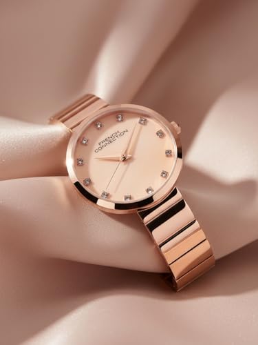 Image of French Connection Mop Rosegold Round Dial with Rose Stainless Steel Metal Strap Watch - for Womens FCN0128RGM