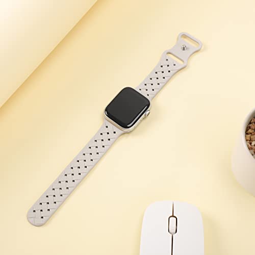 Image of Silicone Braided Weave Bands Compatible with Apple Watch 38mm 40mm 41mm 42mm 44mm 46mm 45mm 49mm, Replacement Sport Breathable Strap for iWatch Series 11 /10 /9 /8 /7 /6 /5 /4 /3 /2 /1 Ultra SE Women Men, Starlight