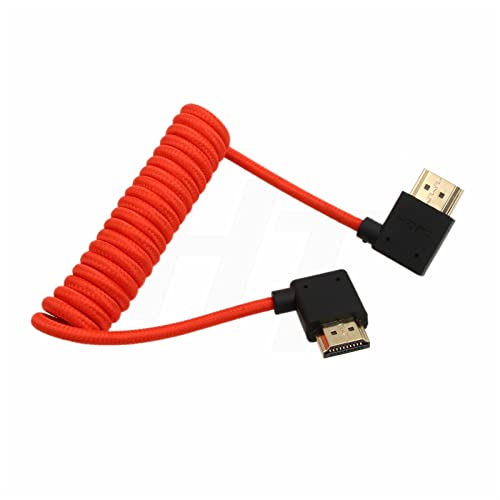 HangTon Câble HDMI 2.1 4K 120fps 8K 60fps pour ATOMOS Ninja V Sony A7siii Canon C300 C500 Ronin RS2 Moniteur Caméra Angle Droite Gauche Type A Tressé à droite, rouge Coiled 30cm – vue 2