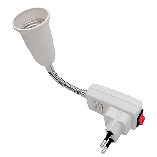 Hoembpn Lampe Douille E27 avec Interrupteur，Adaptateur Prise EU Plug avec Bras 20cm 360 réglable pour E27 LED Ampoule,Lampe de Cuisine,Lampe de Lecture,Lampe Murale(sans Ampoule)