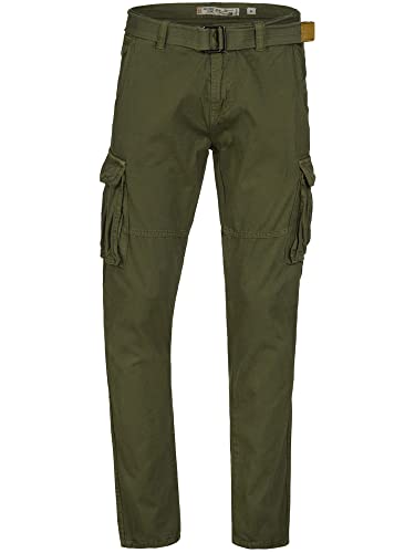 Indicode Herren William Cargohose aus Baumwolle m. 7 Taschen inkl. Gürtel | Outdoorhose Army, XL