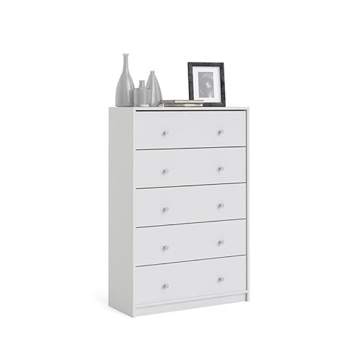 Pemberly Row Contemporary Style Tall 5 Drawer Chest In White #TOP5