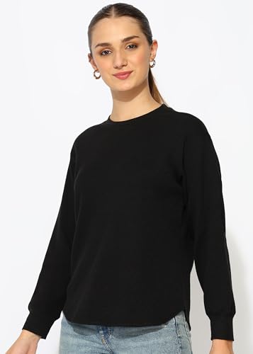 Image of Alan Jones Clothing Women's 100%Cotton Relaxed Fit Waffle Crew Neck Long Sleeve T-Shirt