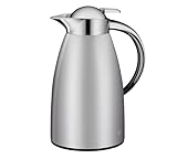 alfi SIGNO 1.0l, satin silber, Edelstahl-Isolierkanne mit hygienischem Hartglaseinsatz, Drehverschluss mit bequemer Drucktaste, ergonomischer Griff, mit einer Hand, ideal als Kaffeekanne, Teekanne