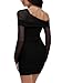 REORIA Womens Long Sleeve Mini Dress One Shoulder Sheer Mesh Ruched Bodycon Off Shoulder Sexy Short Dresses 2025 Fall Outfits Black Onyx Large