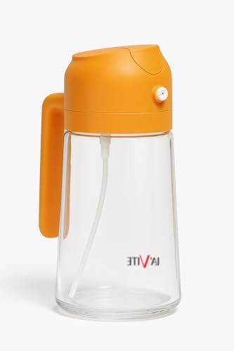 Image of La' Forte LA' VITE 2-in-1 Oil Dispenser Bottle - Glass Olive Oil Sprayer & Pourer with Flip-Top Lid - Dual-Mode for Cooking, Baking, Grilling - Leak-Proof, BPA-Free (Orange)