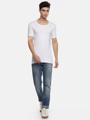 Image of RAMRAJ COTTON Men's White Round Neck Half Sleeve Cotton Undershirt /Vest /Banian| Comfy Ultrasoft Fabric