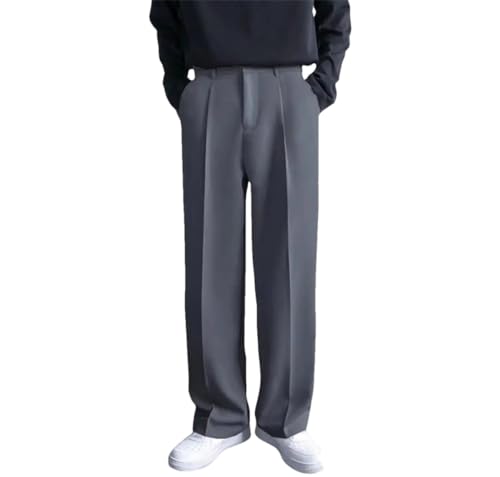 Men Business Pants Loose Workwear Solid Spring Autumn Mid-Waist Straight Wide Leg Casual Trousers