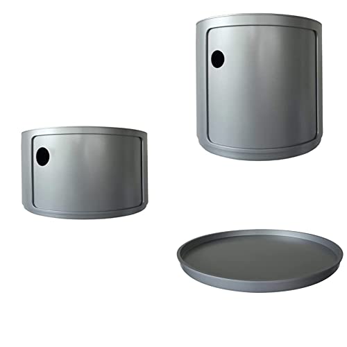 Kartell Componibili Set: Contenitore Grigio 42x42x23cm + Contenitore Grigio 42x42x38.5cm + Coperchio Argento 42x42x2.9cm in ABS