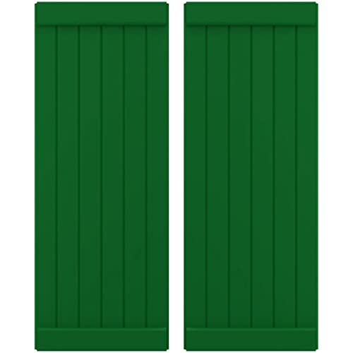 21"W x 43"H Americraft Six Board Exterior Real Wood Joined Board-n-Batten Shutters w/End Batten (Per Pair), Viridian Green
