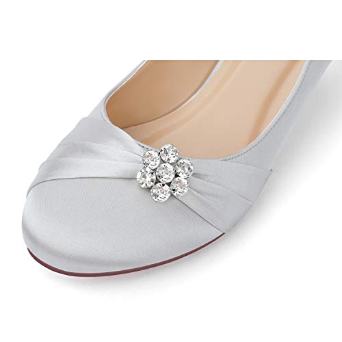 Image of ERIJUNOR Women Closed Toe Comfort Kitten Heels Rhinestones Satin Wedding Evening Dress Shoes