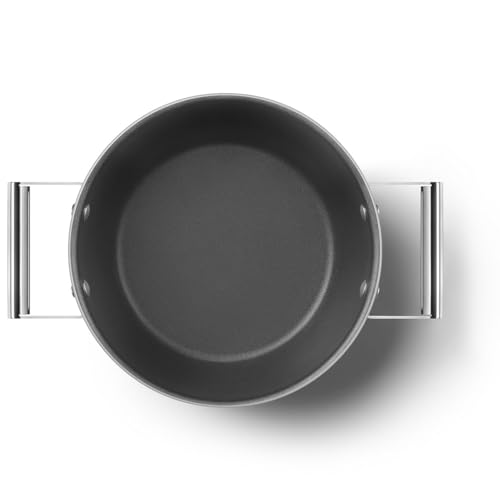 Image of Smeg, CKFC2411RDM Non-Stick Casserole with Lid Included, Diameter 24 cm, Stainless Steel Side Handles, Suitable for All Hobs, Up to 250 in the Oven, Capacity 4.6 L, Red