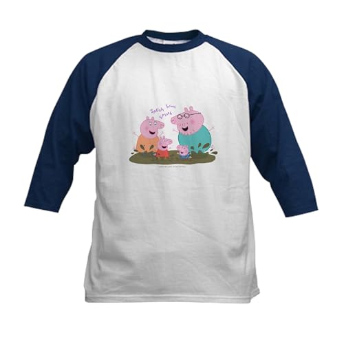 CafePress Peppa Pig Family Splash Baseball Jersey Kids Cotton Baseball Jersey, 3/4 Raglan Sleeve Shirt Navy/White