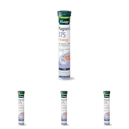 Kneipp Magnesium 375 + Energy, Complemento de Magnesio, Vitamina B12, Selenio y Zinc, Reduce el Cansancio, Aporta Enería y Aumenta las Defensas, Efervescentes, 15 Comprimidos (Paquete de 4)