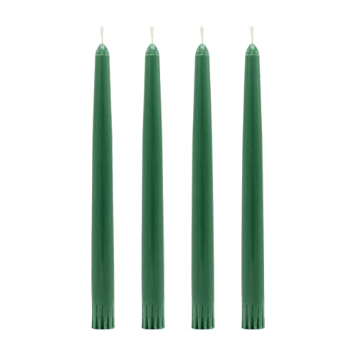 CandleNScent Taper Candles | Tapered Candlesticks - dripless 10 Inch unscented | Holiday Green | 4 Pack