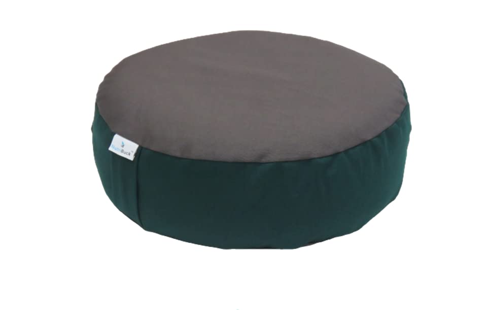 Image of Buckwheat ZAFU Meditation Cushion Filled with Buckwheat Hulls (Round - Dark Green & Grey)