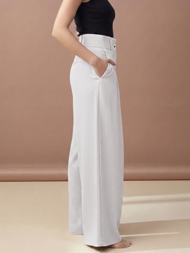 Image of GRECIILOOKS Trousers for Women High Waist | Wide Leg Trousers | Office Wear Pleated Korean Pants for Women's | Elegant Formal Pants