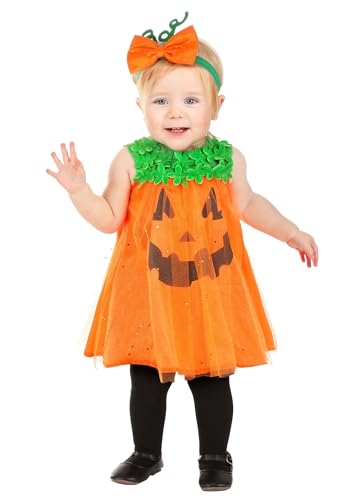 Disfraz infantil de vestido calabaza brillante para niña