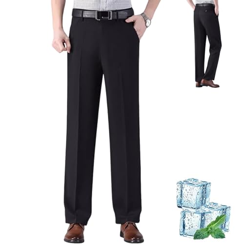 Truecups Mens Pants Oldenease - Men’s Pleated Ice Silk High-Waist Comfort Pants Stretchy Truecups Mens Dress Pant for Over 50