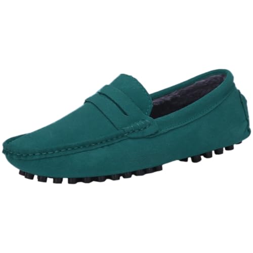 Image of ANUFER Men's Suede Leather Penny Loafers Moccasin Slippers | Breathable Leather Lining, Removable PU Insole, Lightweight Outsole, Casual & Dressy, Driving Shoes