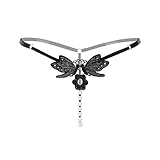 SLITHICE Women Sexy Panties Y-Back G string with Butterfly Pattern Center (as1, alpha, one_size, regular, regular, Black)